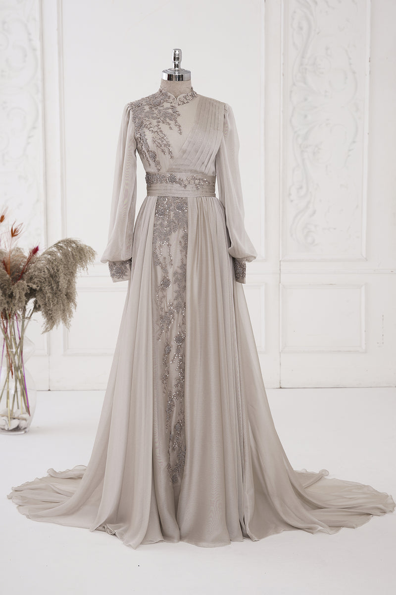 【k♡】Tulip Chiffon Long Dress beige pe Stileva Chiffon Dress - Beige